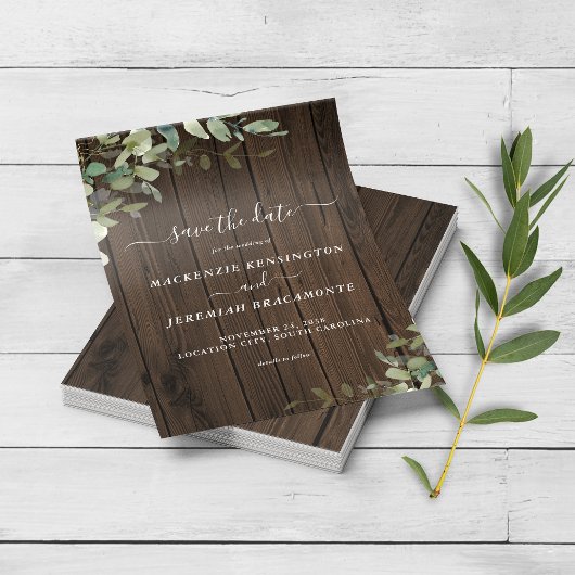 PAPER Rustic Wood Greenery Wedding Save the Date Flyer