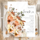 PAPER Rustieke Herfst Bloemen Pompoen Bruiloft Men Flyer<br><div class="desc">Een voordelig PAPER (geen kaart) alternatief. PAPER Rustieke Herfst Bloemen Pompoen Bruiloft Menu. Met een stijlvol ingesteld script voor de header Menu. Personaliseer de rest van de tekst eenvoudig aan uw eigen details, waaronder alternatieven voor uw veganistische of vegetarische opties. U kunt ook de rest van de tekststijlen en kleuren...</div>