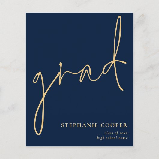 PAPER Script Navy Gold Afstuderen aankondiging Flyer (Voorkant)