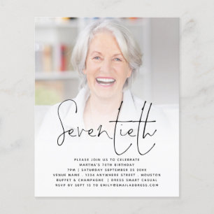 PAPER Script Photo 70th Birthday Party Invitation Flyer