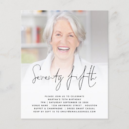 PAPER Script Photo 75th Birthday Party Invitation Flyer (Voorkant)
