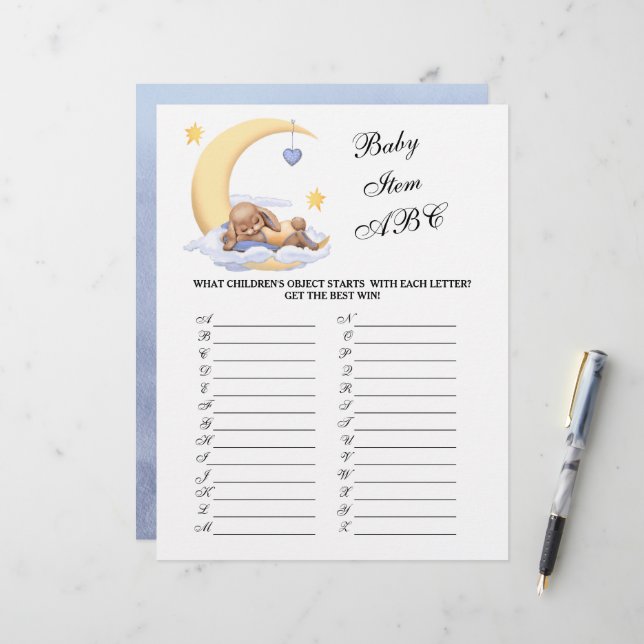 Paper Sheet Baby shower spel (Voorkant / Achterkant in situ)