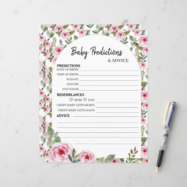 Paper Sheet spel "Baby Voorspellingen & Advies" (Voorkant / Achterkant in situ)