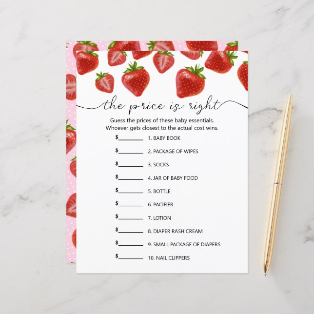 Paper Sheet spel "de prijs is goed" (Voorkant / Achterkant in situ)