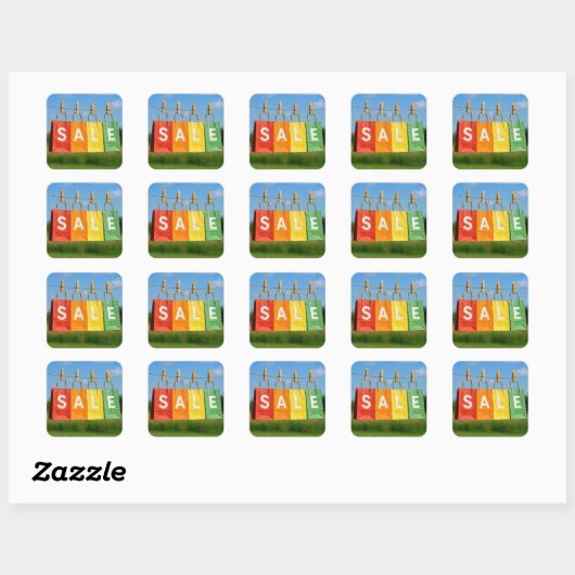 Paper Shopping Bags On a Clothesline Vierkante Sticker (Vel)