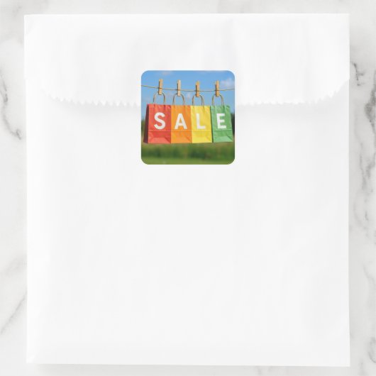 Paper Shopping Bags On a Clothesline Vierkante Sticker (Tas)