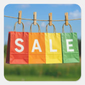 Paper Shopping Bags On a Clothesline Vierkante Sticker (Voorkant)