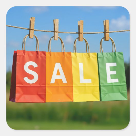 Paper Shopping Bags On a Clothesline Vierkante Sticker (Voorkant)