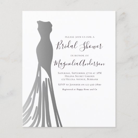 PAPER Silver Foiil Dress Bridal Showuitnodiging Flyer (Voorkant)