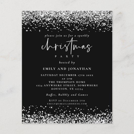 PAPER Silver Glitter-kerstfeestdag - Zwarte uitnod Flyer (Voorkant)