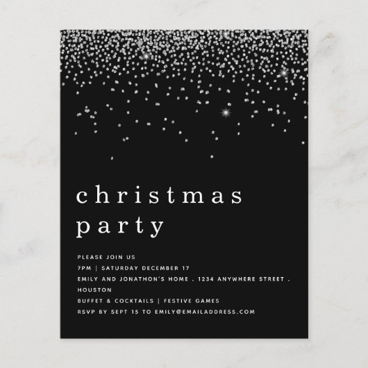 PAPER Silver Glitter-kerstfeestdag - Zwarte uitnod Flyer (Voorkant)