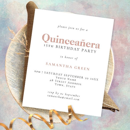 PAPER Simple Blush Quinceañera Birthday Invite Flyer