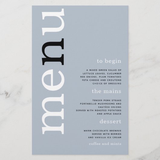 PAPER Simple Dusty Blue Typography WeddenMenu Flyer (Voorkant)