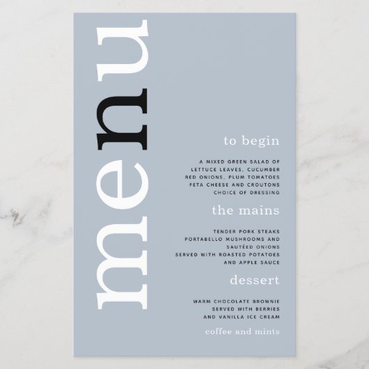 PAPER Simple Dusty Blue Typography WeddenMenu Flyer (Voorkant)