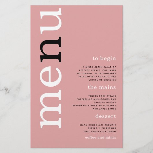 PAPER Simple Dusty Roos Typography Wedding Menu (Voorkant)