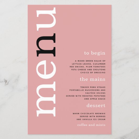 PAPER Simple Dusty Roos Typography Wedding Menu (Voorkant)