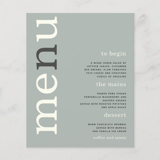 PAPER Simple Sage Ivory Text Weduwmenu Flyer (Voorkant)