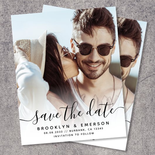 PAPER Simple Script Photo Weddenschap Save the Dat Flyer