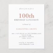 PAPER Simple Text Blush 100th Birthday Invitation Flyer (Voorkant)