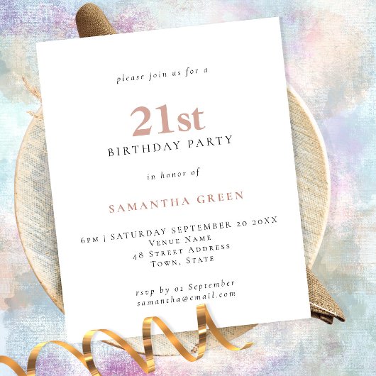 PAPER Simple Text Blush 21st Birthday Invitation Flyer