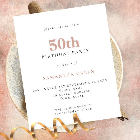 PAPER Simple Text Blush 50th Birthday Invitation Flyer