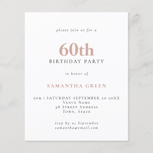 PAPER Simple Text Blush 60th Birthday Invitation Flyer (Voorkant)