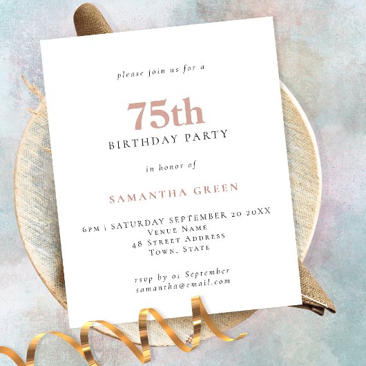 PAPER Simple Text Blush 75th Birthday Invitation Flyer