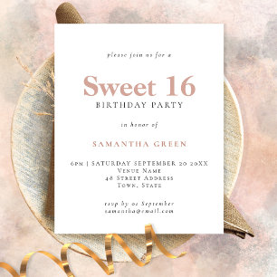 PAPER Simple Text Blush Sweet 16 Birthday Invite Flyer