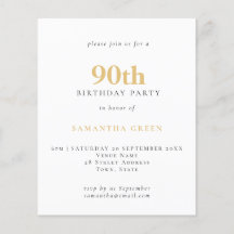 PAPER Simple Text Gold Black 90th Birthday Invite