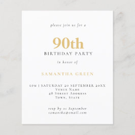 PAPER Simple Text Gold Black 90th Birthday Invite Flyer