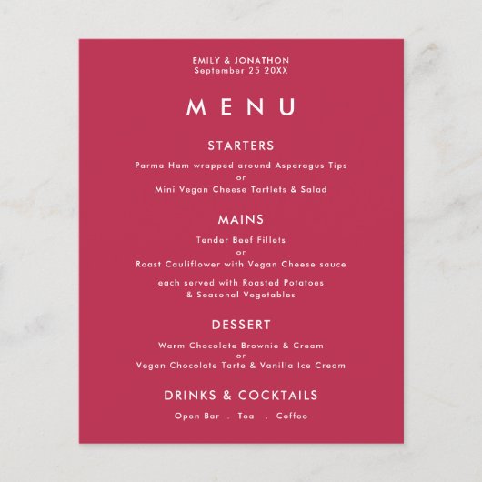 PAPER Simple Text Magenta Weddenmenu Flyer (Voorkant)