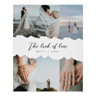 Paper Style Wedding Customizable Photo Collage Perfect Poster