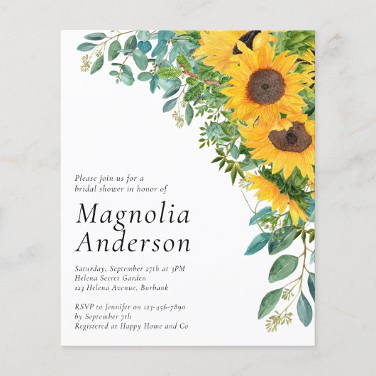PAPER Sunflower Bridal Shower Invitation Flyer (Voorkant)