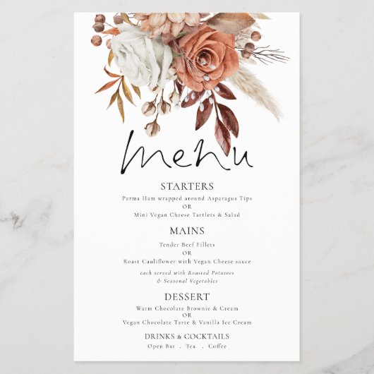 PAPER | Terracotta Bloemen Bruiloft Dank Je Menu (Voorkant)