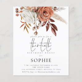 PAPER| Terracotta Bloemen Script 30th Feest Uitnod Flyer