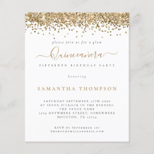PAPER   Trendy Gouden Glitter Quinceañera Uitnodig Flyer