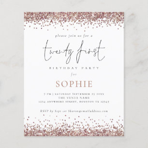 PAPER Trendy Roos Gold Glitter 21st Party Invite Flyer