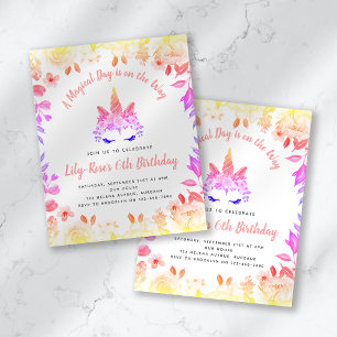 PAPER Unicorn Face Floral Birthday Invitation Flyer