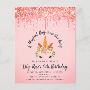PAPER Unicorn Face Glitter Birthday Invitation Flyer