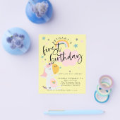 PAPER Unicorn Girl 1e verjaardag gele uitnodiging Flyer (Enkel)