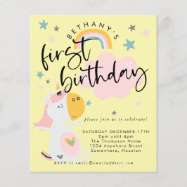 PAPER Unicorn Girl 1e verjaardag gele uitnodiging Flyer