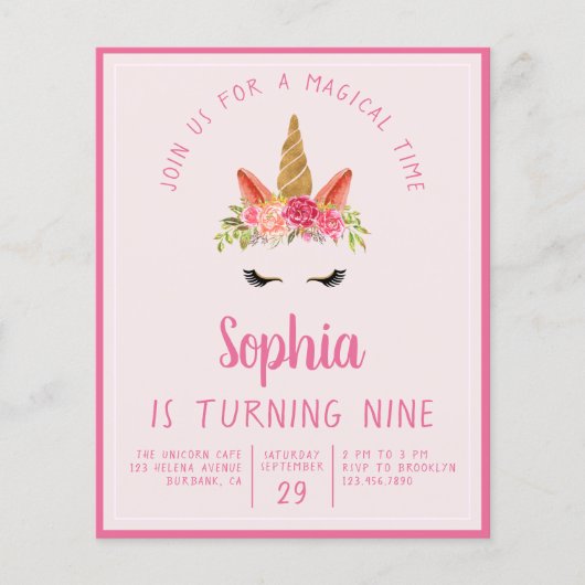 PAPER Unicorn Kind Birthday Party Invitation Flyer (Voorkant)