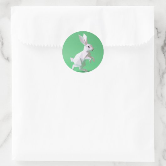 Paper work of rabbit in green world  ronde sticker (Tas)