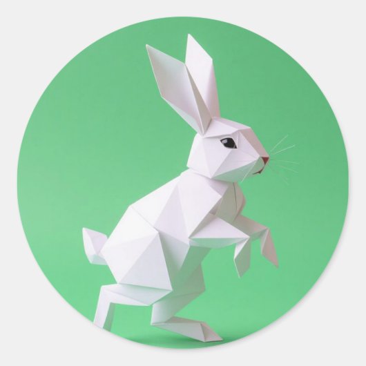 Paper work of rabbit in green world ronde sticker (Voorkant)