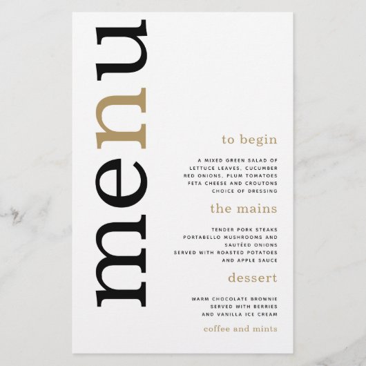 PAPER Zwart Goud Typografie Witte Trouw Menu (Voorkant)