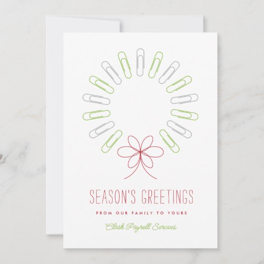 Paperclip Krans Zakelijk Witte Kerst Feestdagenkaart (Voorkant)