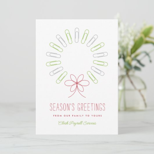 Paperclip Krans Zakelijk Witte Kerst Feestdagenkaart (Staand voorkant)