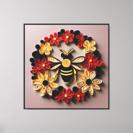 Papercraft Quilling Bee and Floral Design Canvas Afdruk