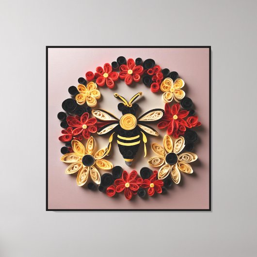 Papercraft Quilling Bee and Floral Design Canvas Afdruk (Voorkant)