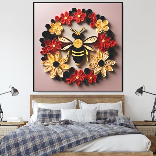 Papercraft Quilling Bee and Floral Design  Canvas Afdruk (Insitu (Slaapkamer))